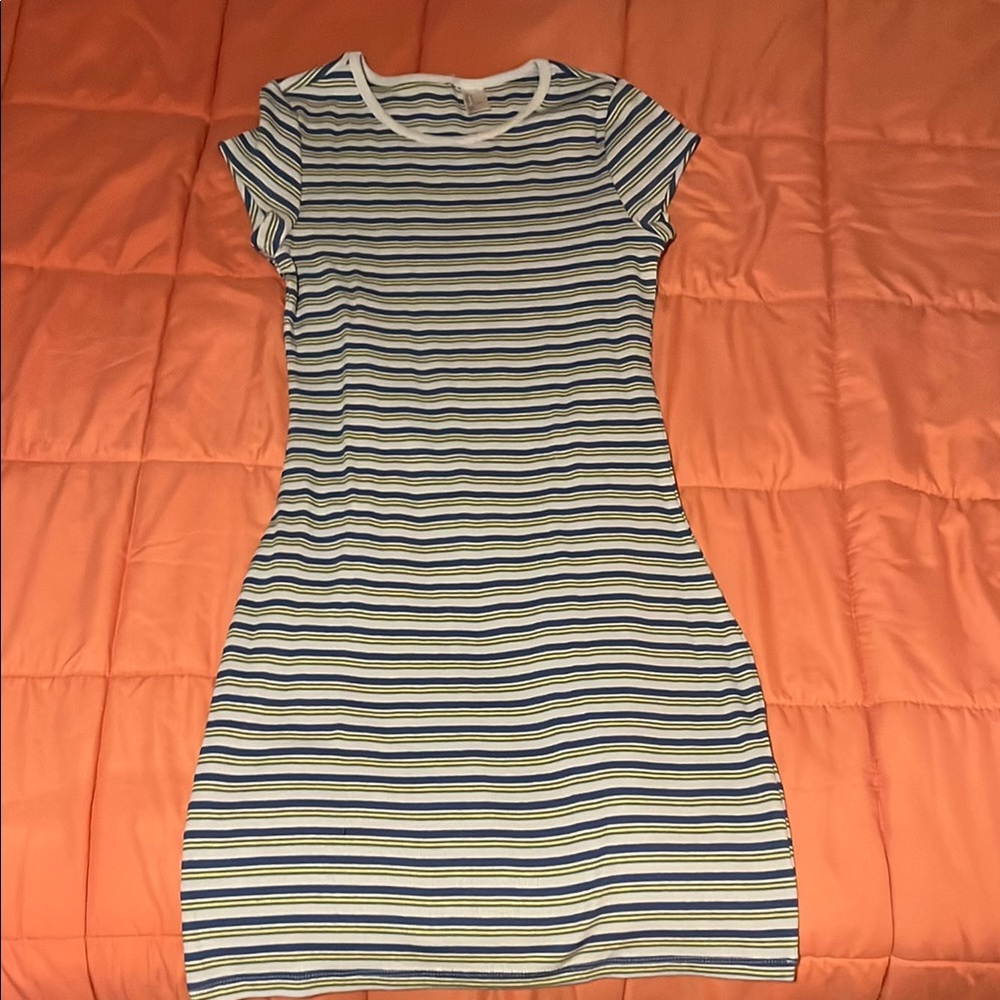Striped Casual Dress - Blue and White